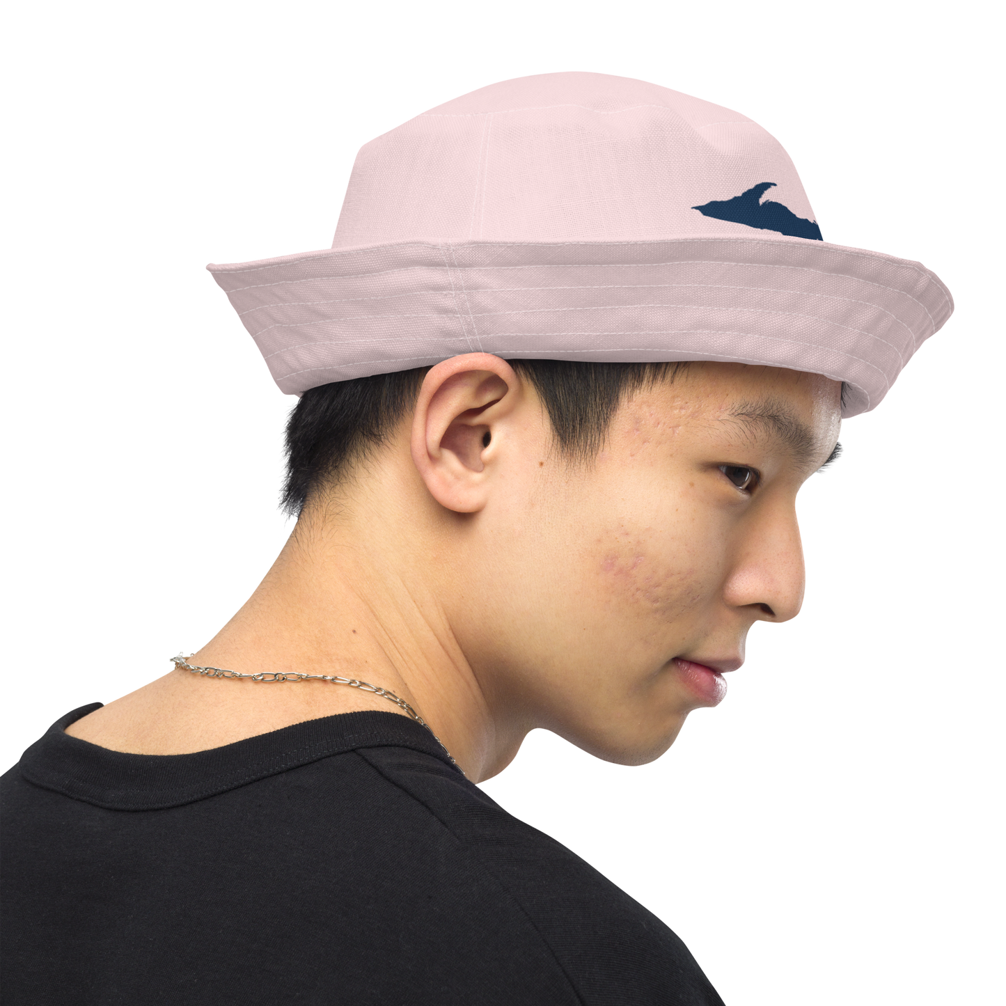 Michigan Upper Peninsula Bucket Hat (w/ Navy UP Outline) | Reversible - Pale Pink