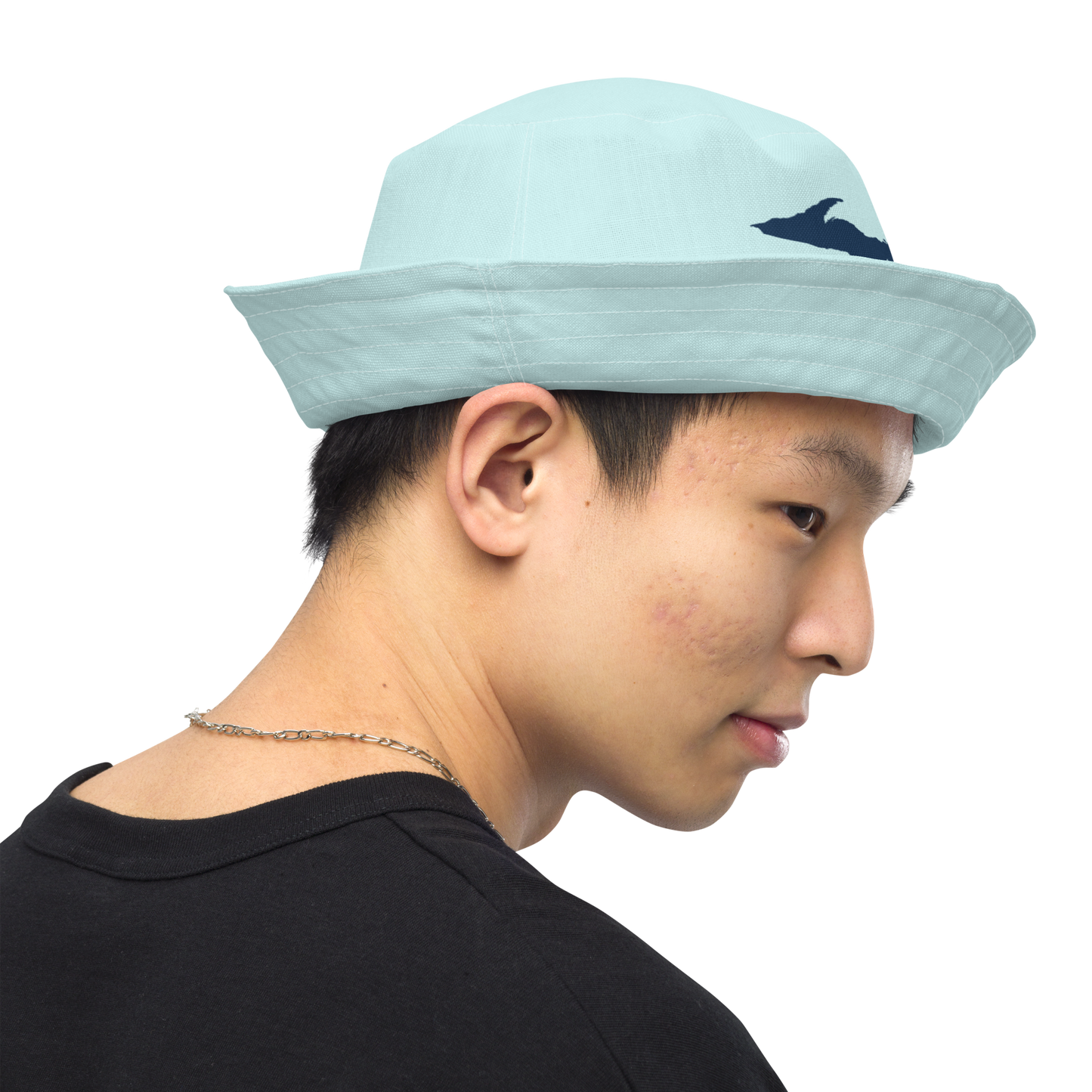 Michigan Upper Peninsula Bucket Hat (w/ Navy UP Outline) | Reversible - Cyan