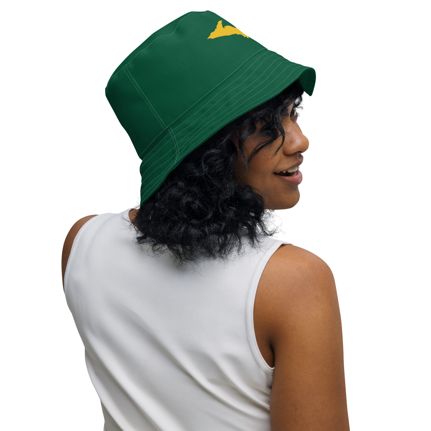 Michigan Upper Peninsula Bucket Hat (w/ Gold UP Outline) | Reversible - Green