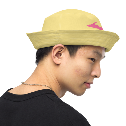 Michigan Upper Peninsula Bucket Hat (w/  Pink UP Outline) | Reversible - Cherry Yellow