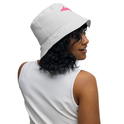 Michigan Upper Peninsula Bucket Hat (w/ Pink UP Outline) | Reversible - Birch Bark White