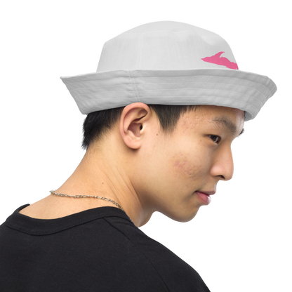 Michigan Upper Peninsula Bucket Hat (w/ Pink UP Outline) | Reversible - Birch Bark White