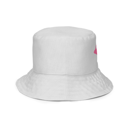 Michigan Upper Peninsula Bucket Hat (w/ Pink UP Outline) | Reversible - Birch Bark White