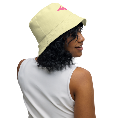 Michigan Upper Peninsula Bucket Hat (w/ Pink UP Outline) | Reversible - Canary Yellow