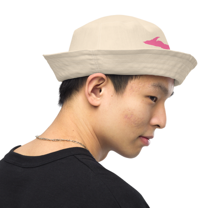 Michigan Upper Peninsula Bucket Hat (w/ Pink UP Outline) | Reversible - Champagne White