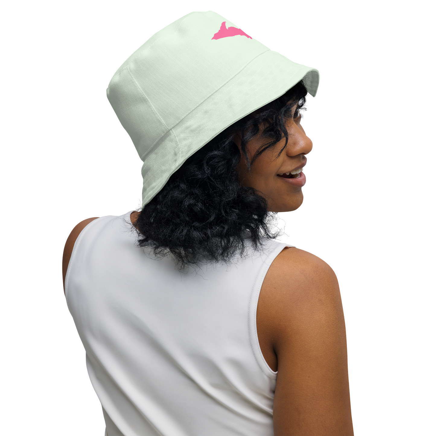 Michigan Upper Peninsula Bucket Hat (w/ Pink UP Outline) | Reversible - Dew Green