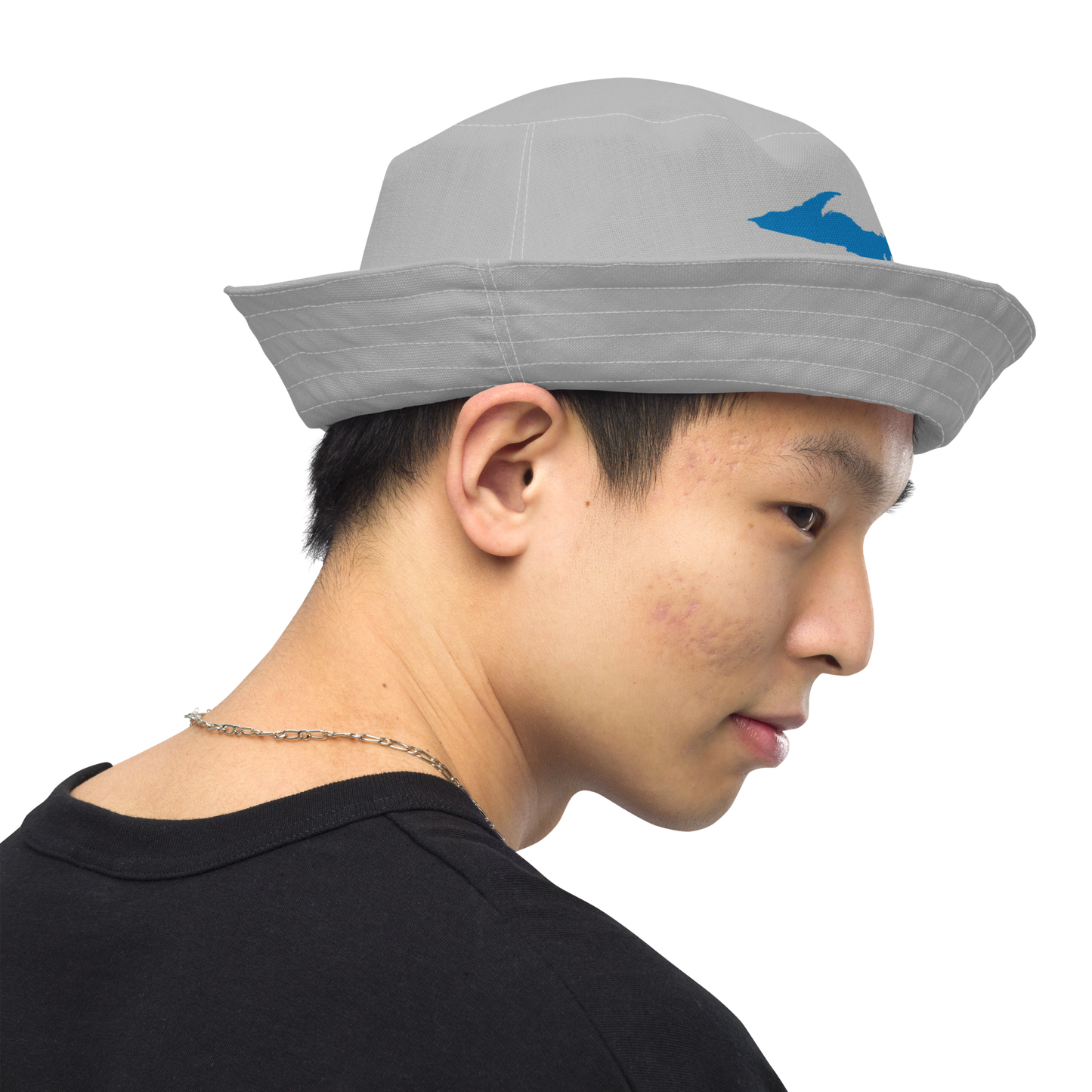 Michigan Upper Peninsula Bucket Hat (w/ Azure UP Outline) | Reversible - Silver