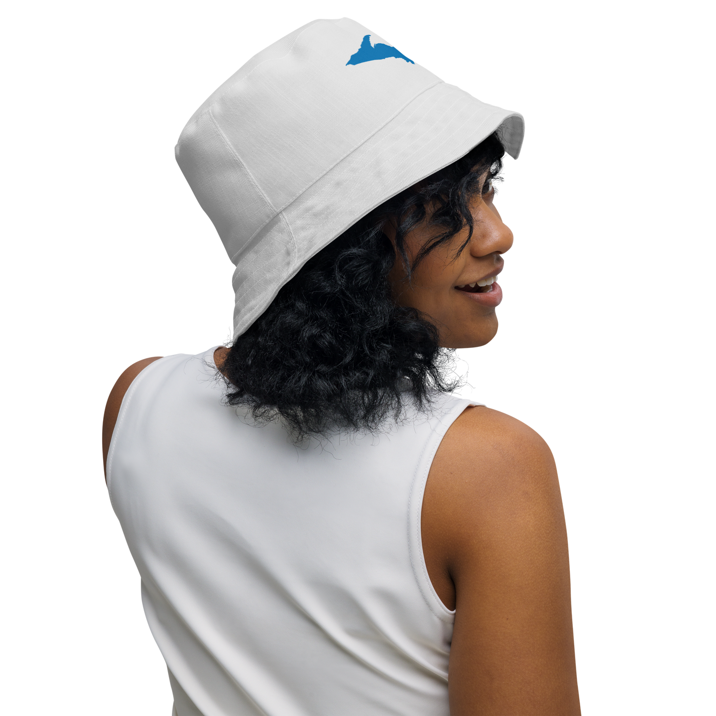 Michigan Upper Peninsula Bucket Hat (w/ Azure UP Outline) | Reversible - Birch Bark White