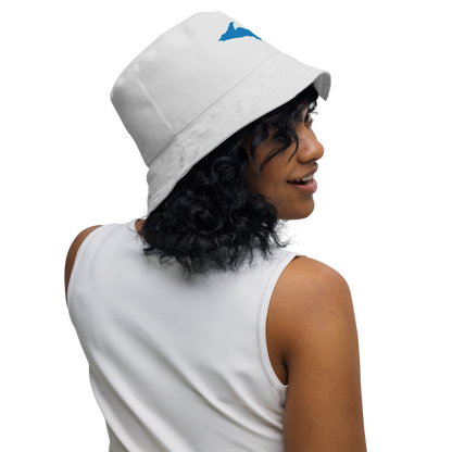 Michigan Upper Peninsula Bucket Hat (w/ Azure UP Outline) | Reversible - Birch Bark White