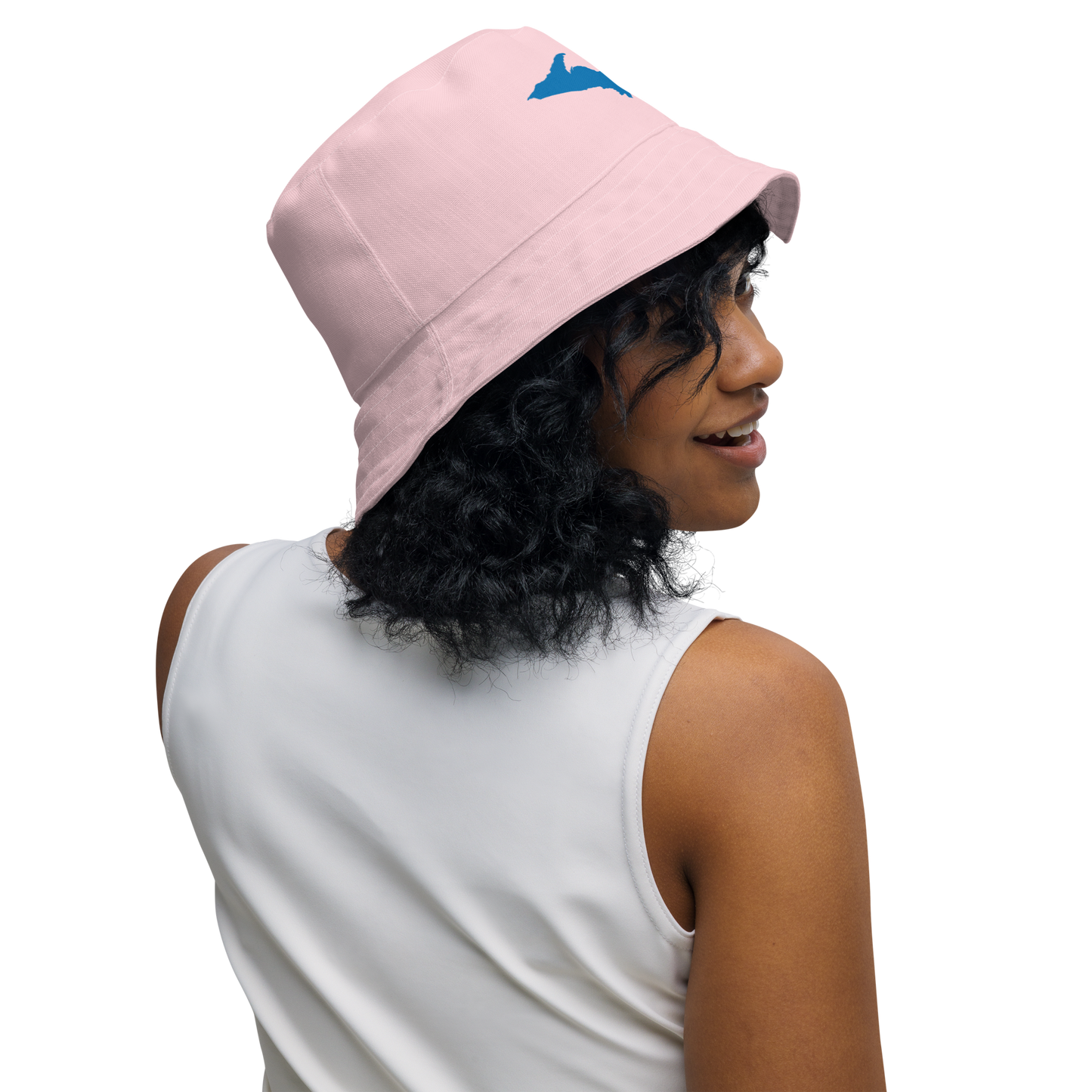 Michigan Upper Peninsula Bucket Hat (w/ Azure UP Outline) | Reversible - Pale Pink