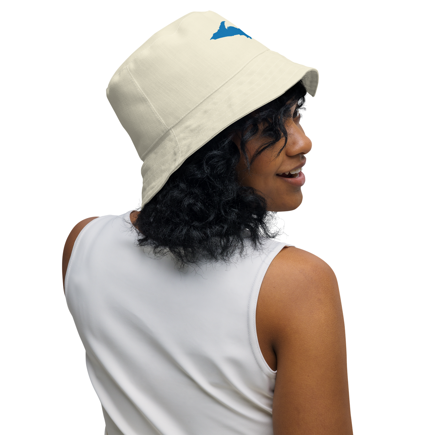 Michigan Upper Peninsula Bucket Hat (w/ Azure UP Outline) | Reversible - Ivory White