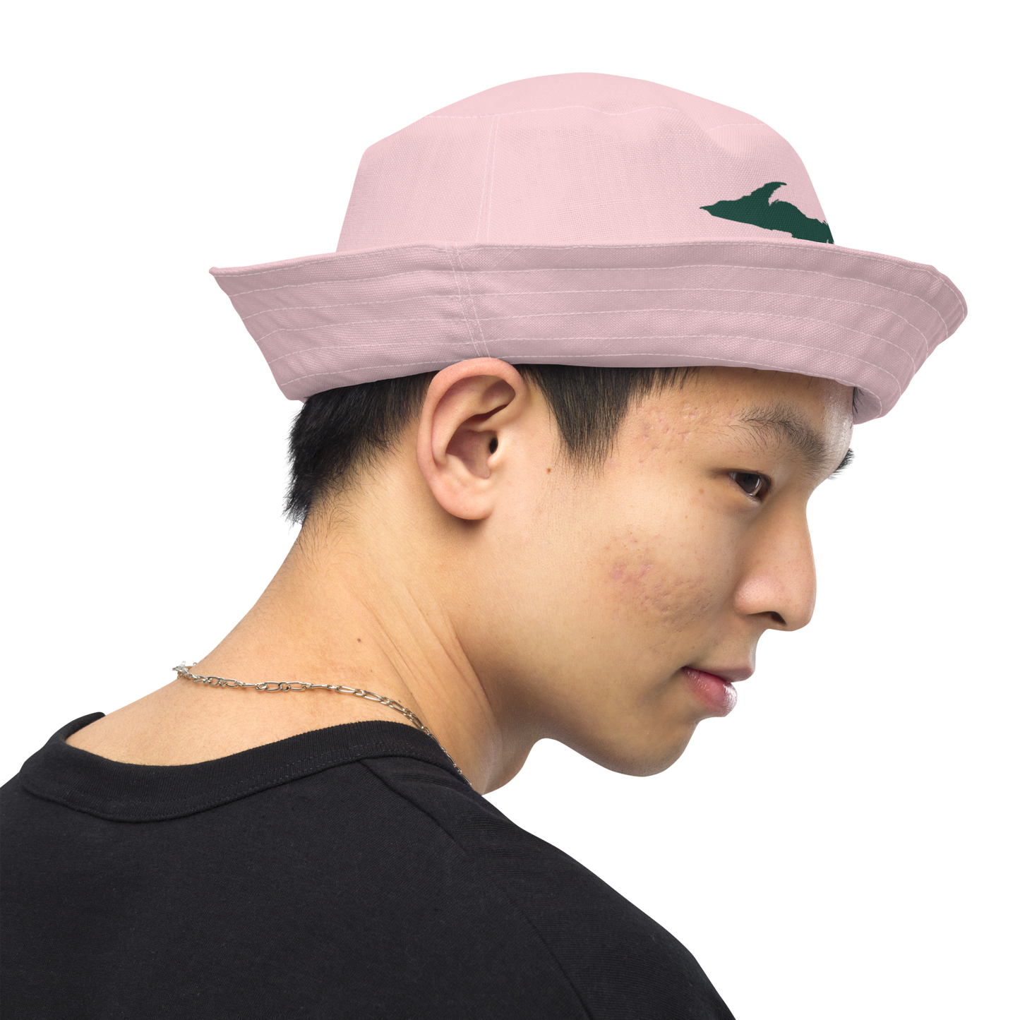 Michigan Upper Peninsula Bucket Hat (w/ Green UP Outline) | Reversible - Pale Pink