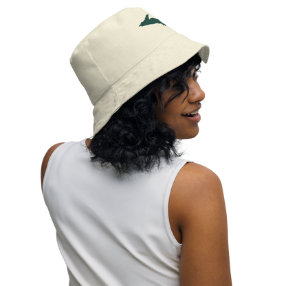 Michigan Upper Peninsula Bucket Hat (w/ Green UP Outline) | Reversible - Ivory White