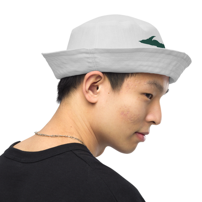 Michigan Upper Peninsula Bucket Hat (w/ Green UP Outline) | Reversible - Birch Bark White