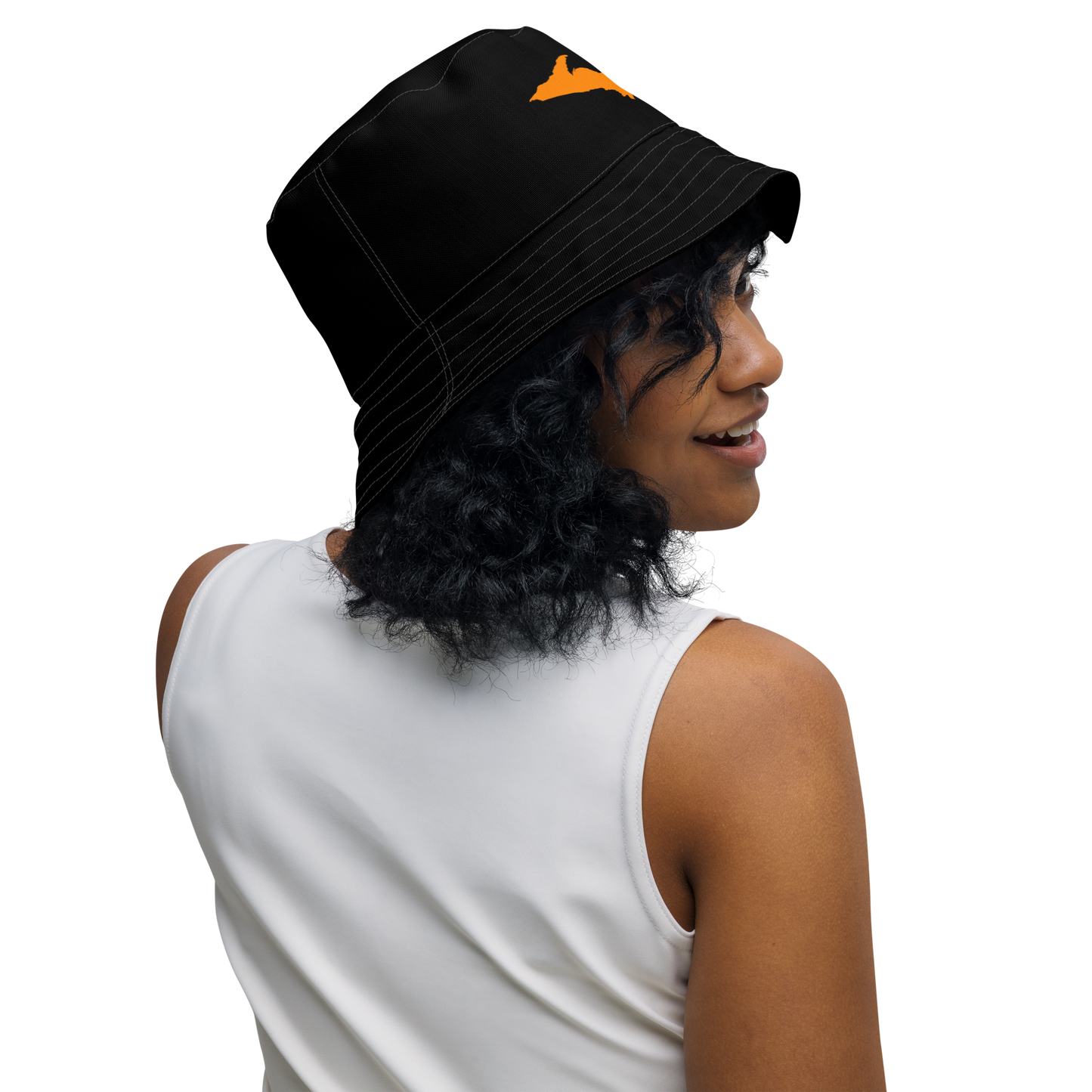 Michigan Upper Peninsula Bucket Hat (w/ Orange UP Outline) | Reversible - Black