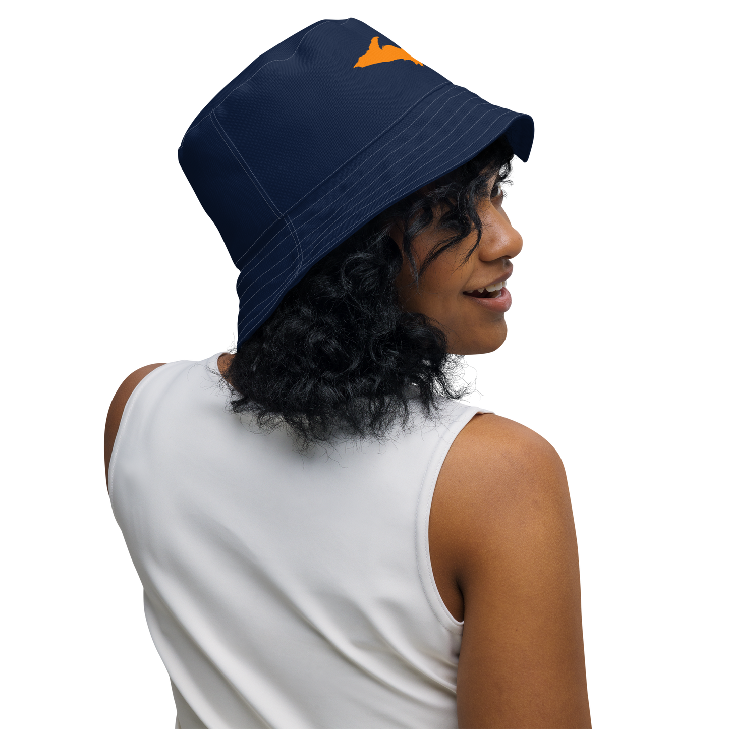 Michigan Upper Peninsula Bucket Hat (w/ Orange UP Outline) | Reversible - Navy