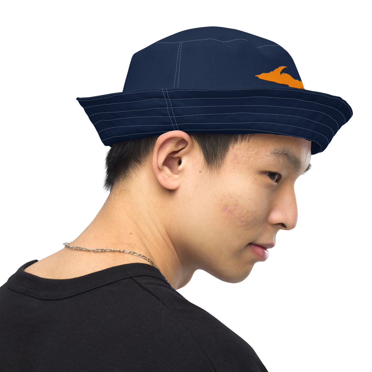 Michigan Upper Peninsula Bucket Hat (w/ Orange UP Outline) | Reversible - Navy