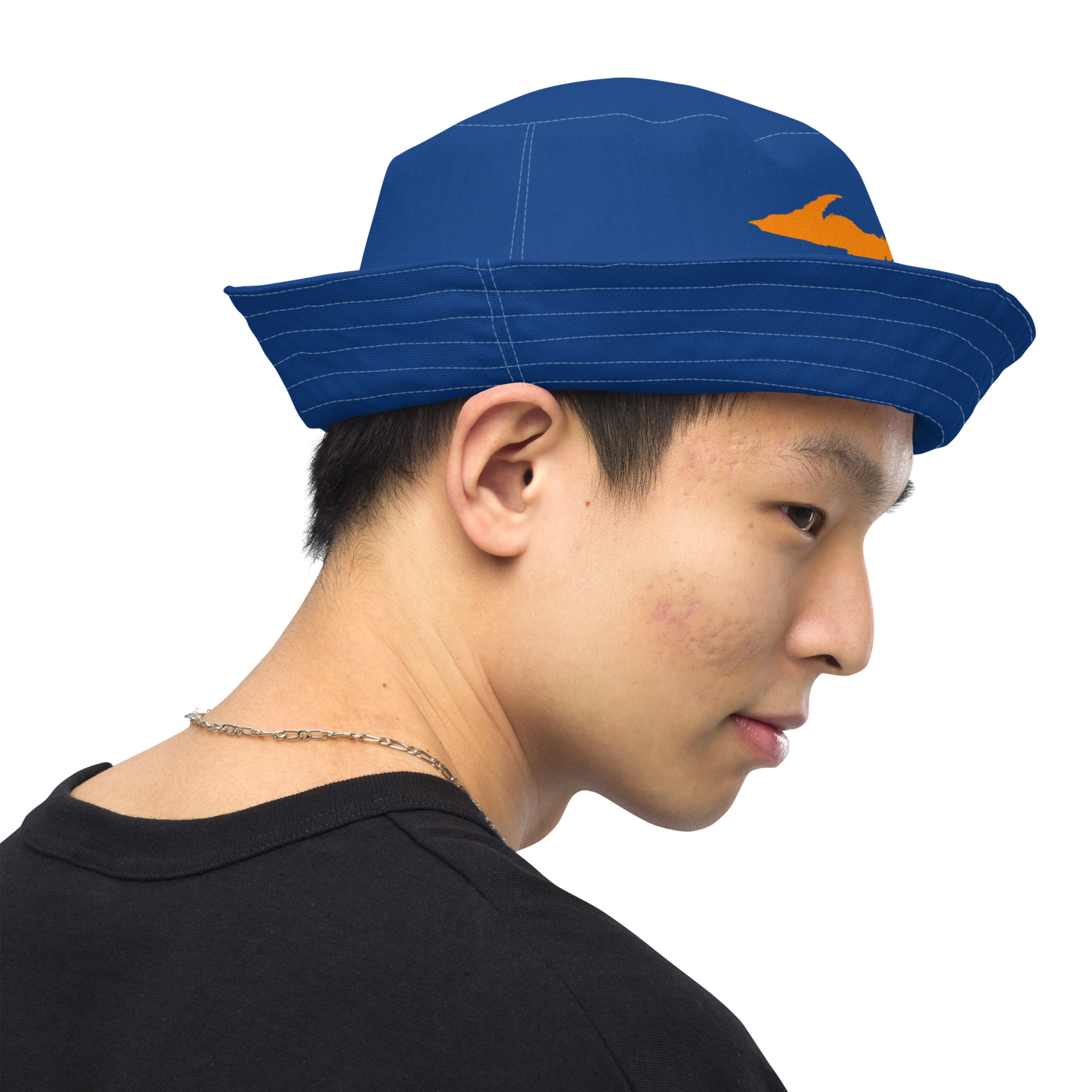 Michigan Upper Peninsula Bucket Hat (w/ Orange UP Outline) | Reversible - Dark Blue