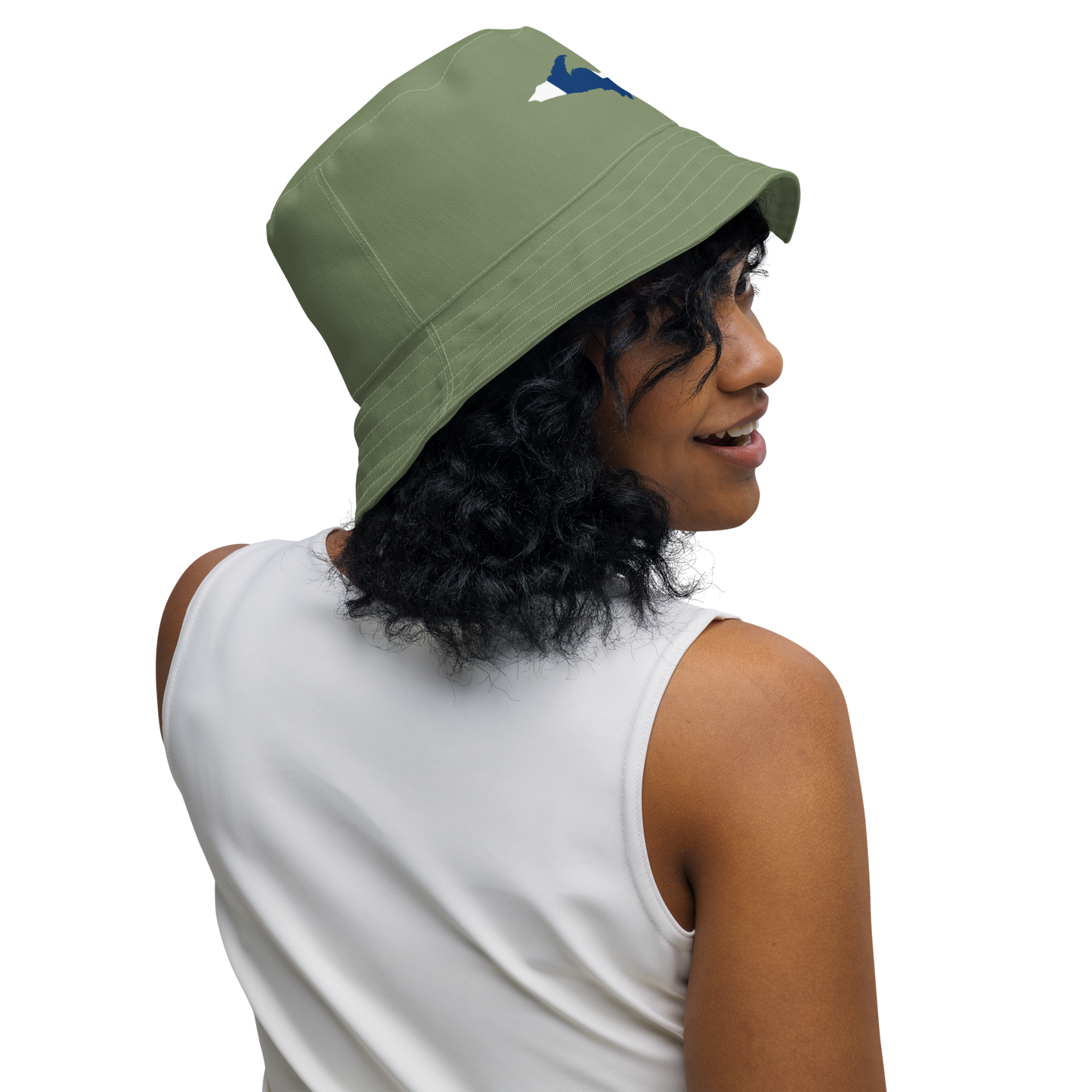 Michigan Upper Peninsula Bucket Hat (w/ UP Finland Flag) | Reversible - Camo Green