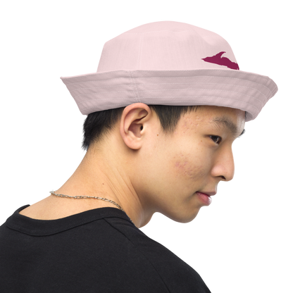 Michigan Upper Peninsula Bucket Hat (w/ Ruby Red UP Outline) | Reversible - Pale Pink