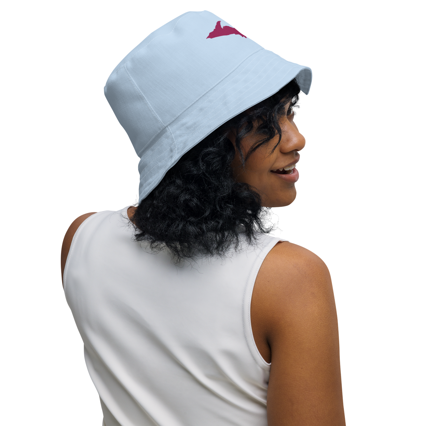 Michigan Upper Peninsula Bucket Hat (w/ Ruby Red UP Outline) | Reversible - Light Blue