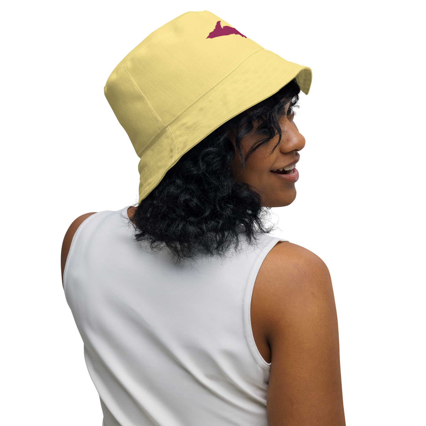 Michigan Upper Peninsula Bucket Hat (w/ Ruby Red UP Outline) | Reversible - Cherry Yellow