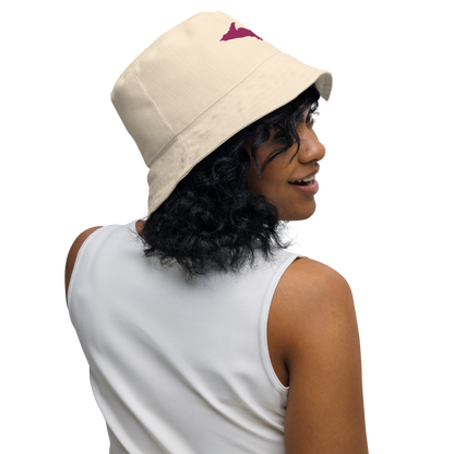 Michigan Upper Peninsula Bucket Hat (w/ Ruby Red UP Outline) | Reversible - Champagne White