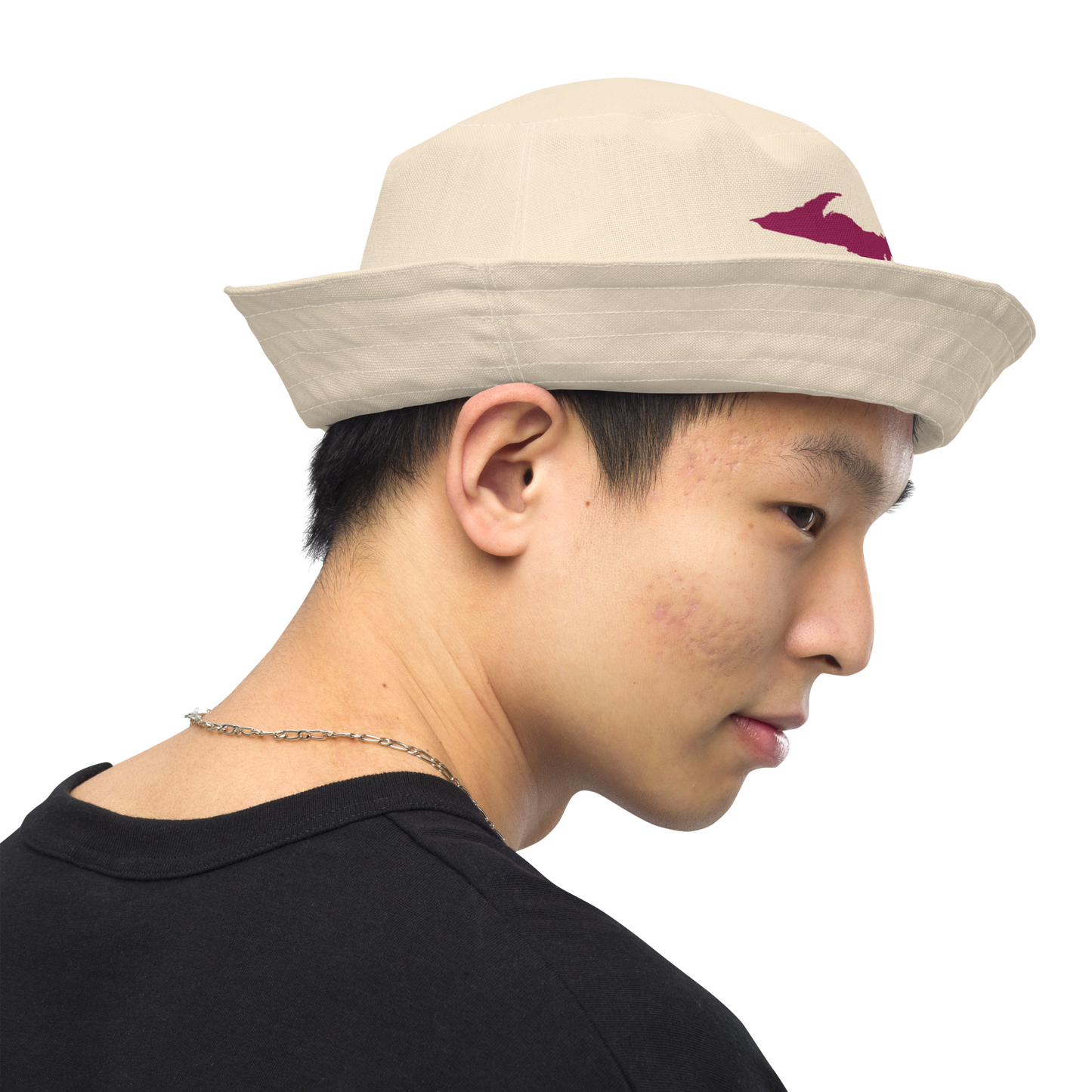 Michigan Upper Peninsula Bucket Hat (w/ Ruby Red UP Outline) | Reversible - Champagne White