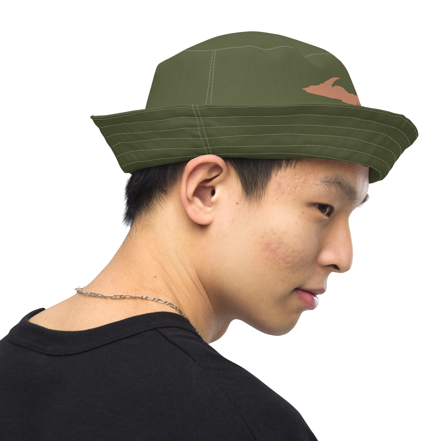 Michigan Upper Peninsula Bucket Hat (w/ Copper UP Outline) | Reversible - Army Green