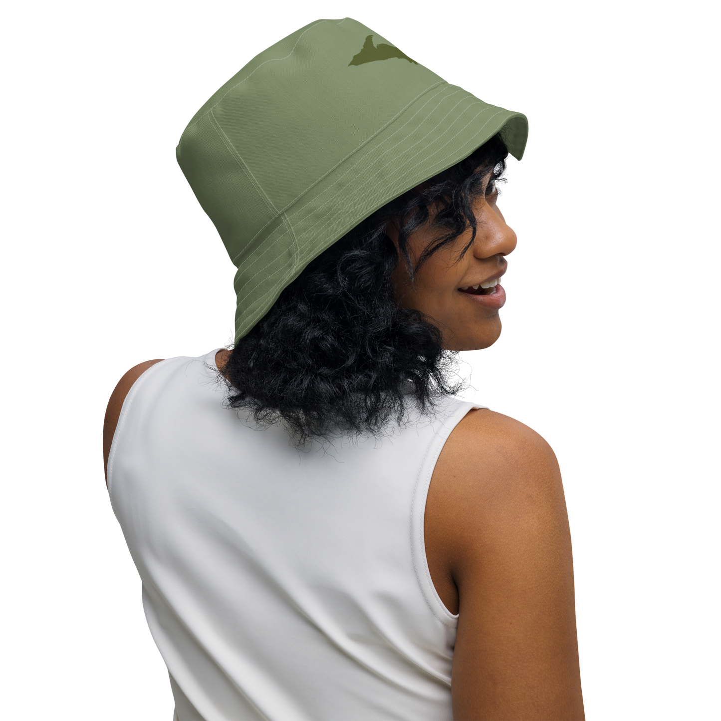 Michigan Upper Peninsula Bucket Hat (w/ Army Green UP Outline) | Reversible - Camo Green