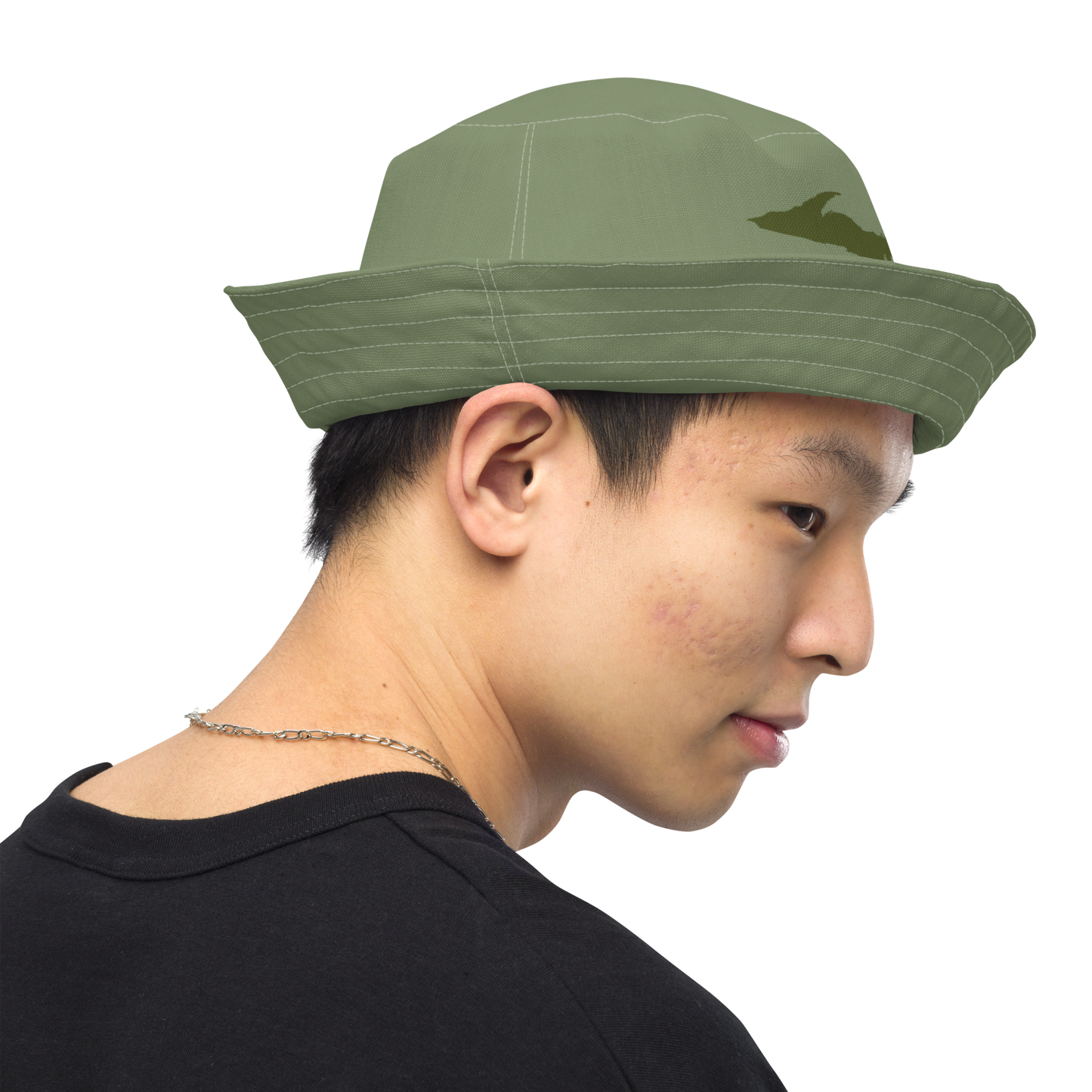 Michigan Upper Peninsula Bucket Hat (w/ Army Green UP Outline) | Reversible - Camo Green