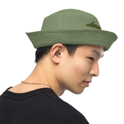 Michigan Upper Peninsula Bucket Hat (w/ Army Green UP Outline) | Reversible - Camo Green