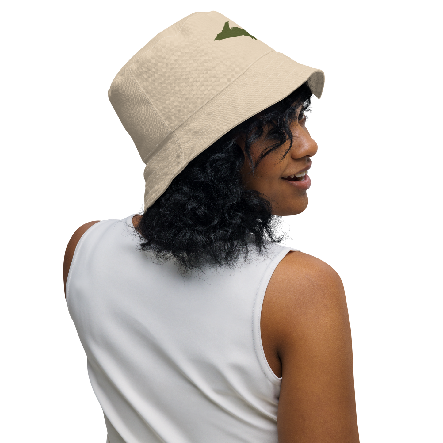 Michigan Upper Peninsula Bucket Hat (w/ Army Green UP Outline) | Reversible - Canvas Color