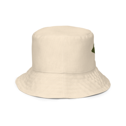 Michigan Upper Peninsula Bucket Hat (w/ Army Green UP Outline) | Reversible - Champagne White