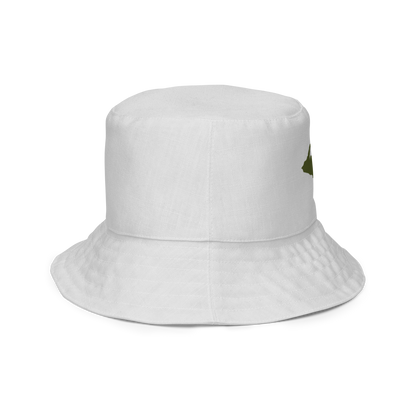 Michigan Upper Peninsula Bucket Hat (w/ Army Green UP Outline) | Reversible - Birch Bark White