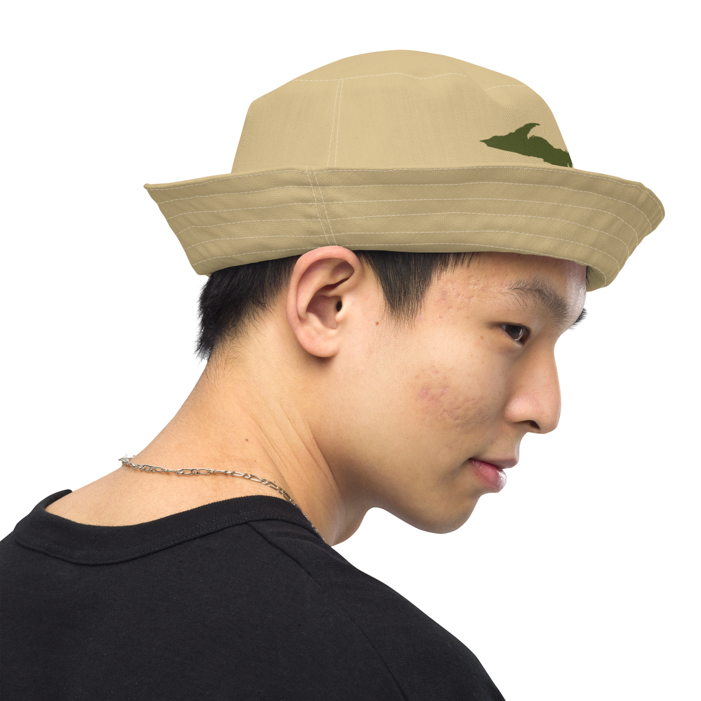 Michigan Upper Peninsula Bucket Hat (w/ Army Green UP Outline) | Reversible - Maple Color