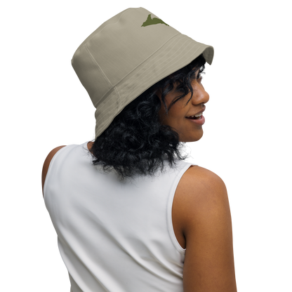 Michigan Upper Peninsula Bucket Hat (w/ Army Green UP Outline) | Reversible - Petoskey Stone Beige