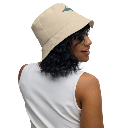 Michigan Upper Peninsula Bucket Hat (w/ Copper Green UP Outline) | Reversible - Canvas Color