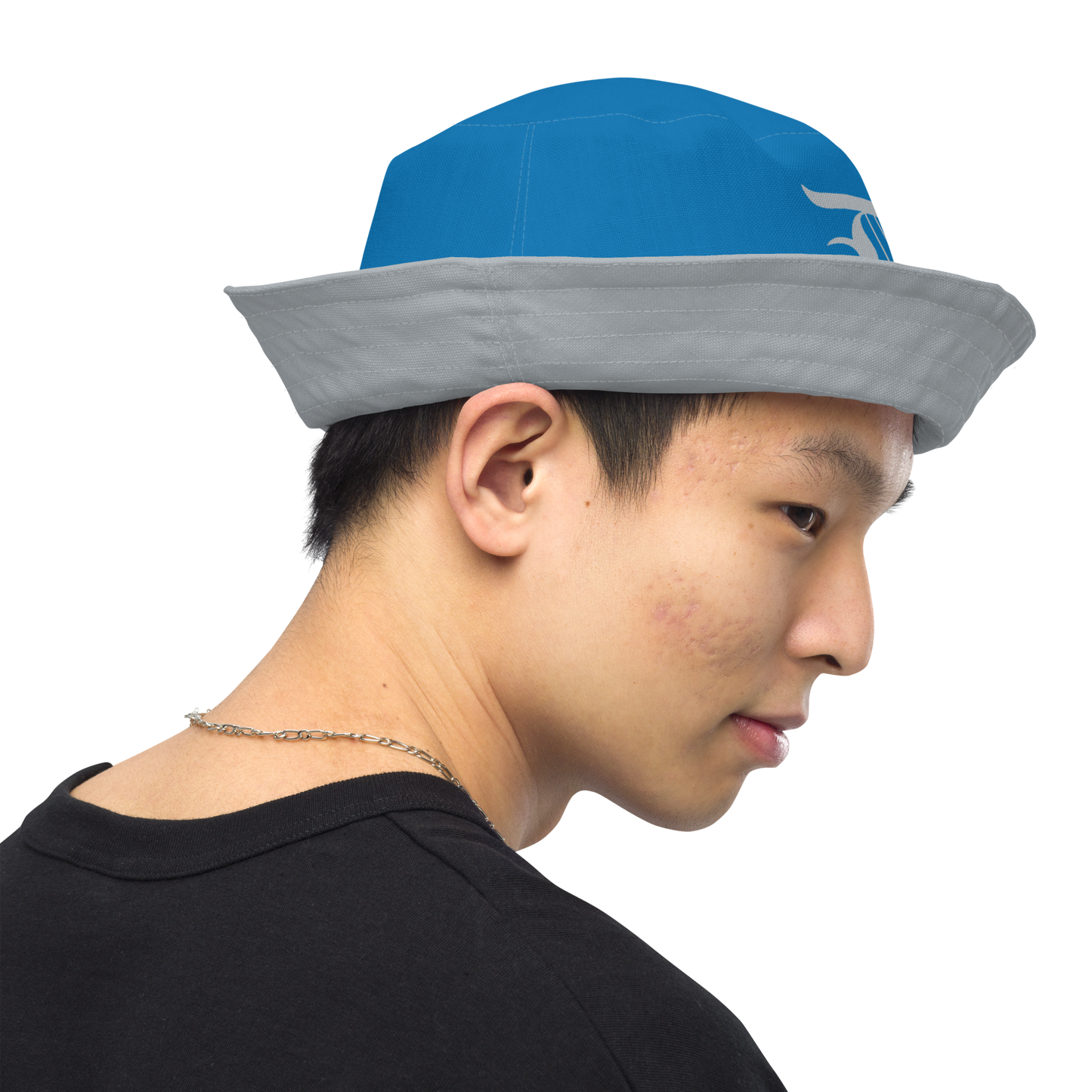 Detroit 'Old English D' Bucket Hat | Reversible - Azure/Silver