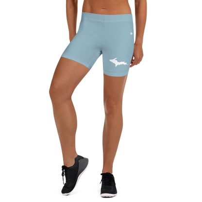 Michigan Upper Peninsula Tight Shorts (w/ UP Outline) | Opal Blue