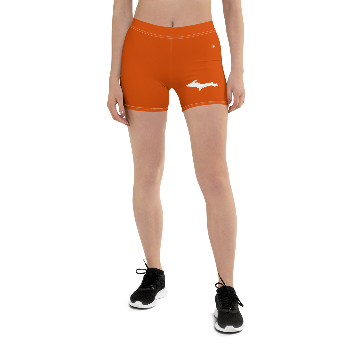 Michigan Upper Peninsula Tight Shorts (w/ UP Outline) | Maple Leaf Orange