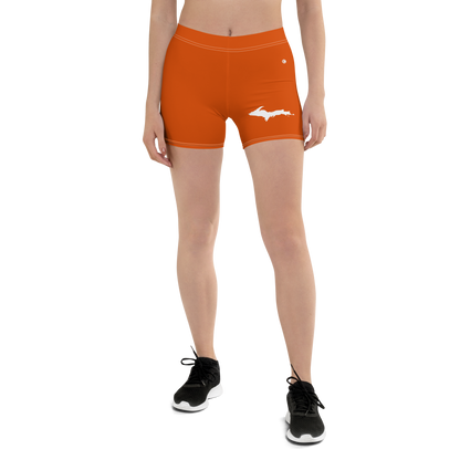 Michigan Upper Peninsula Tight Shorts (w/ UP Outline) | Maple Leaf Orange