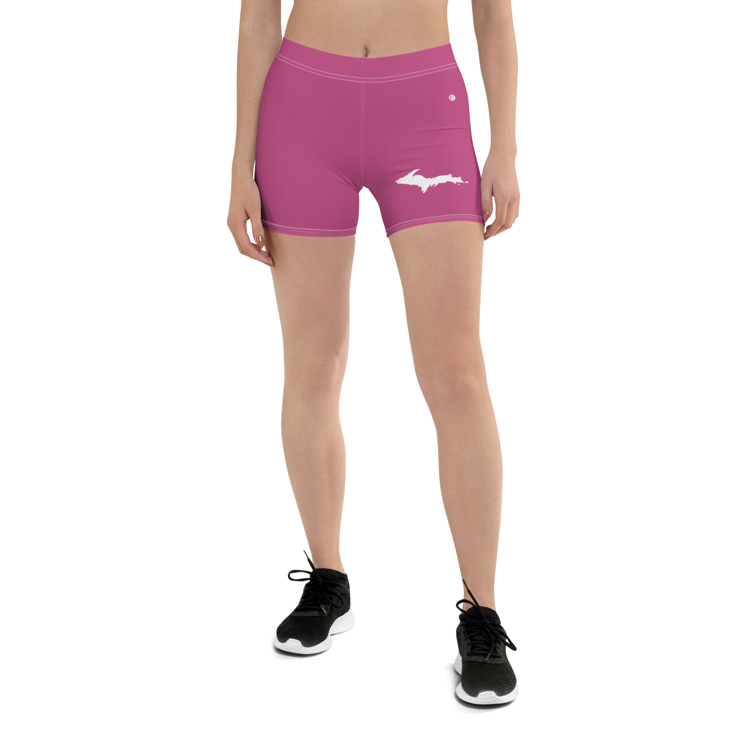 Michigan Upper Peninsula Tight Shorts (w/ UP Outline) | Apple Blossom Pink