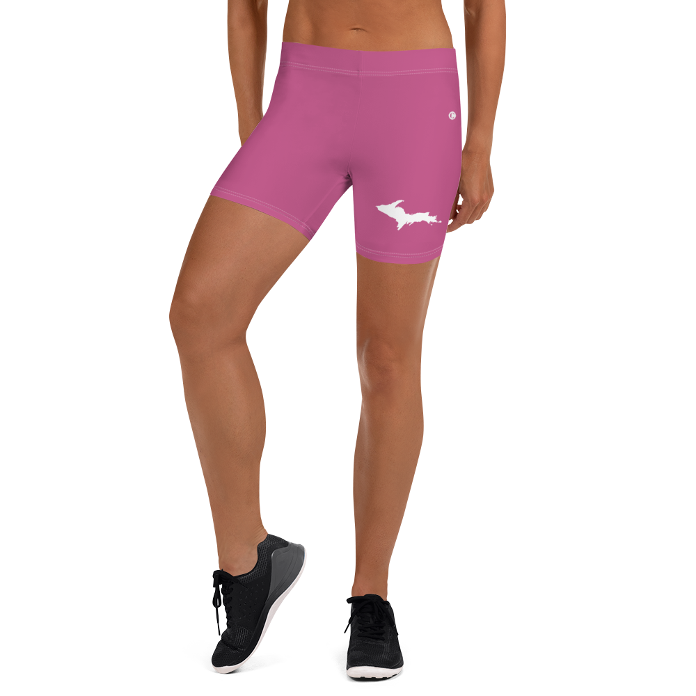 Michigan Upper Peninsula Tight Shorts (w/ UP Outline) | Apple Blossom Pink