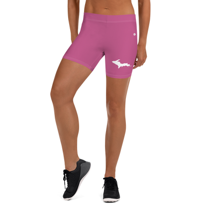 Michigan Upper Peninsula Tight Shorts (w/ UP Outline) | Apple Blossom Pink