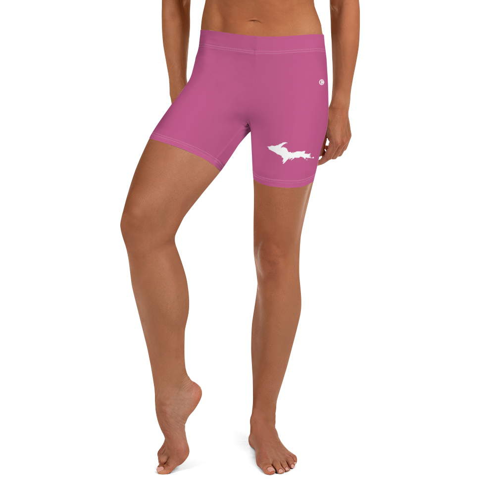 Michigan Upper Peninsula Tight Shorts (w/ UP Outline) | Apple Blossom Pink