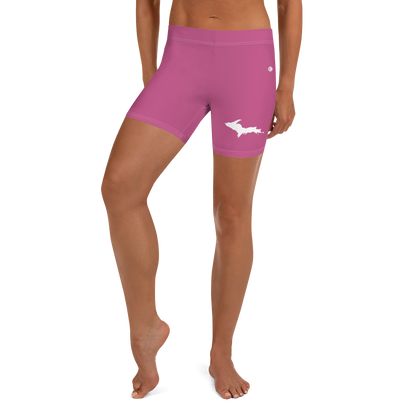 Michigan Upper Peninsula Tight Shorts (w/ UP Outline) | Apple Blossom Pink