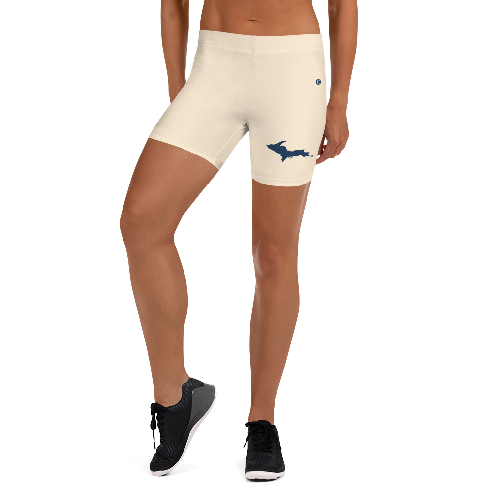 Michigan Upper Peninsula Tight Shorts (w/ UP Outline) | Champagne White