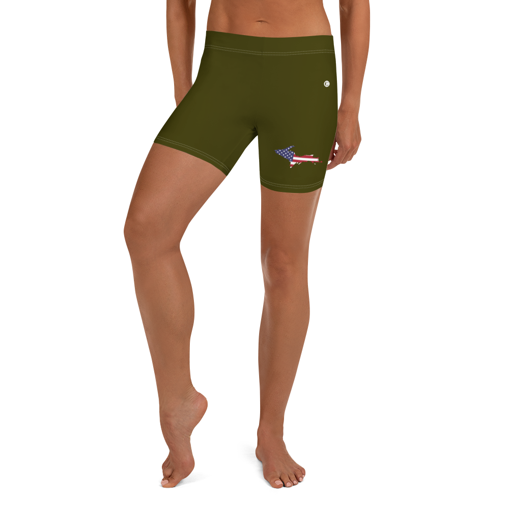 Michigan Upper Peninsula Tight Shorts (w/ UP Outline) | Military Green