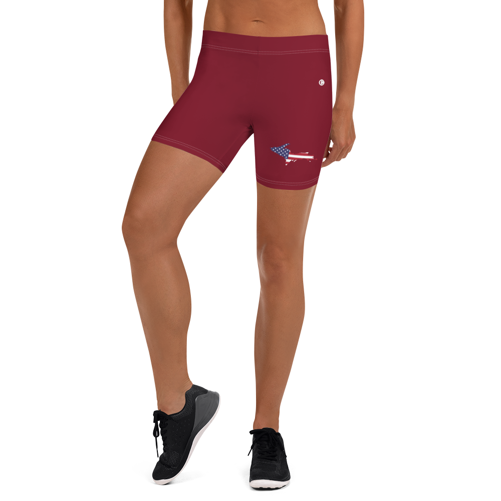 Michigan Upper Peninsula Tight Shorts (w/ UP Outline) | Burgandy